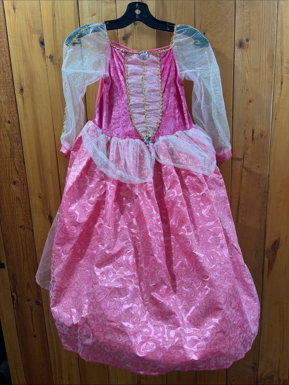 Pink Princess Costume Dress with Gold Trim and hoop skirt